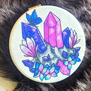 Crystal, Butterfly Pocket Mirror. Purse Compact.